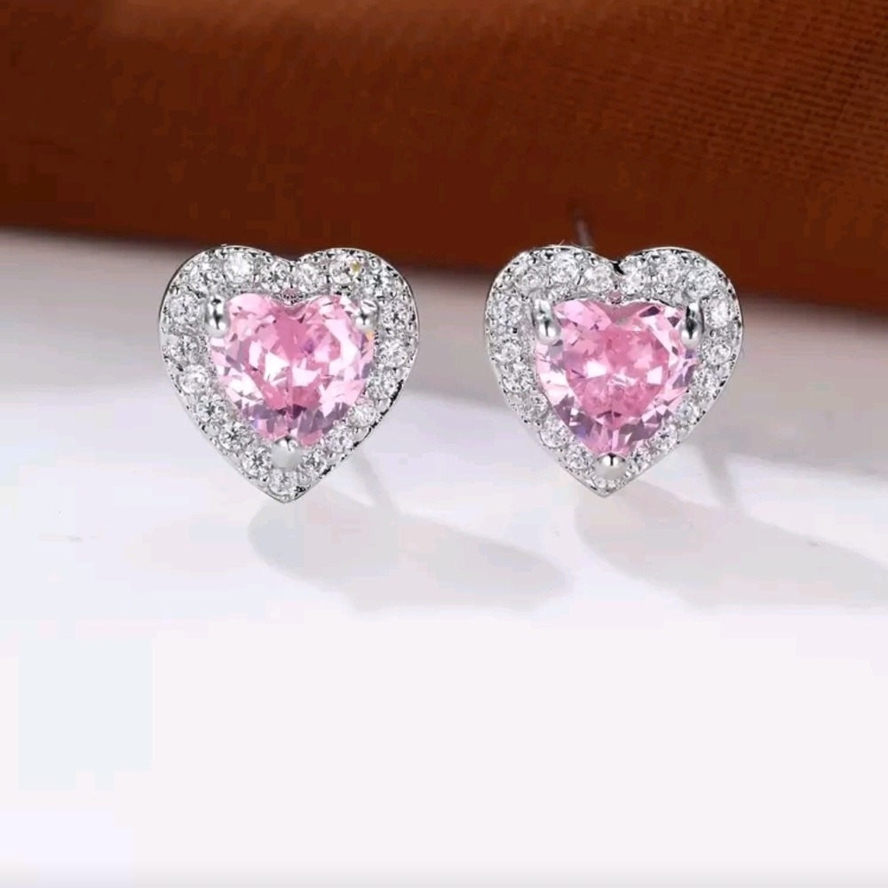 Sparkling Pink Heart Earrings